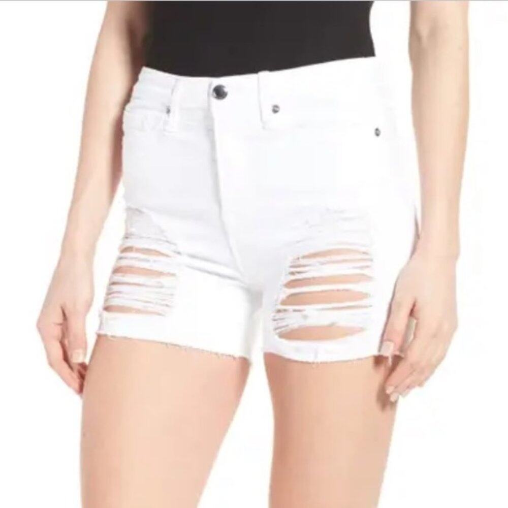 Good American White Wash Cotton Destroyed Cut Off Denim Shorts Size 8